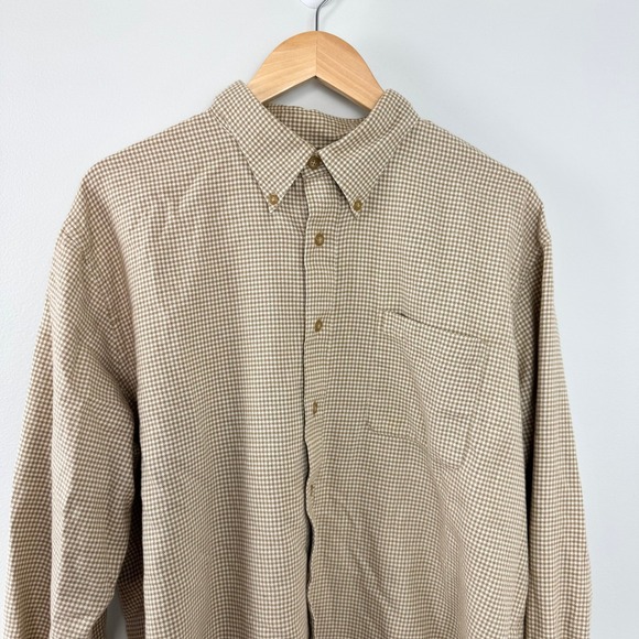 Land's End Tan/White Houndstooth Button Down Flannel Shirt Men's XL - Picture 3 of 14